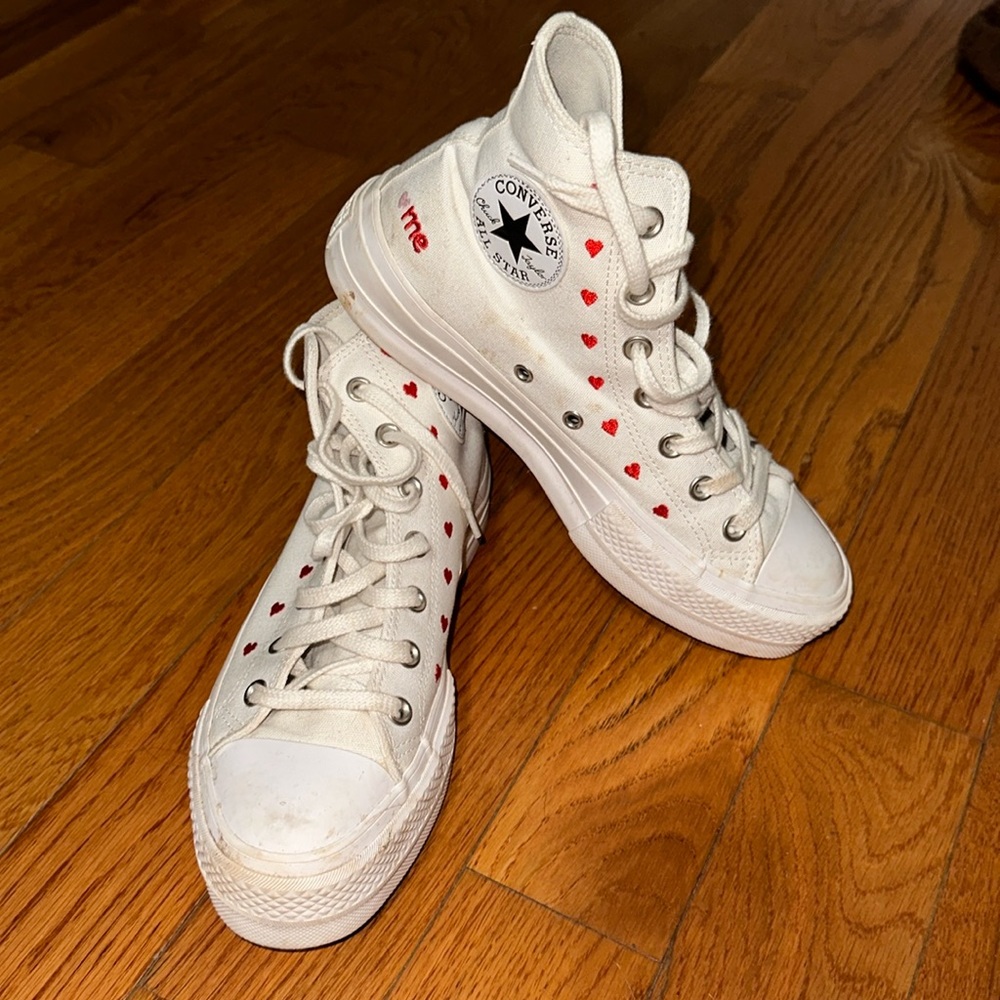 Valentines platform high top converse white